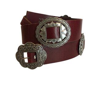 IDYLLWIND M. LAMBERT Brown Leather Concho Belt Western Womens XL